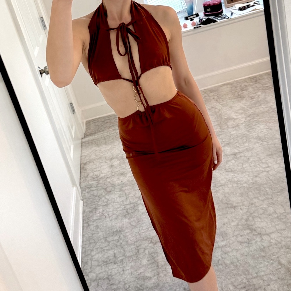 Elegant Rust Halter Dress